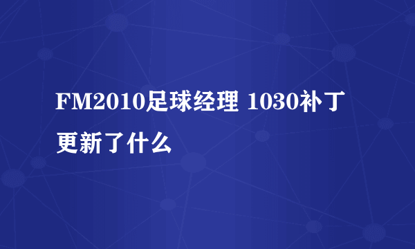 FM2010足球经理 1030补丁更新了什么