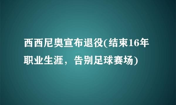 西西尼奥宣布退役(结束16年职业生涯，告别足球赛场)