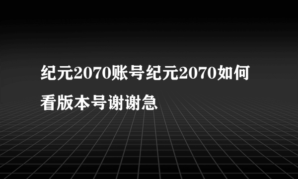 纪元2070账号纪元2070如何看版本号谢谢急